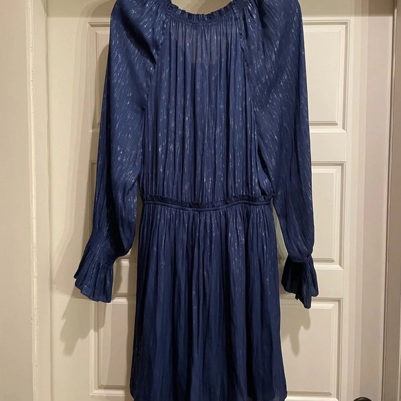 Current Air Blue Metallic Smocked Sleeve Mini Dress Size Large - Picture 4 of 13